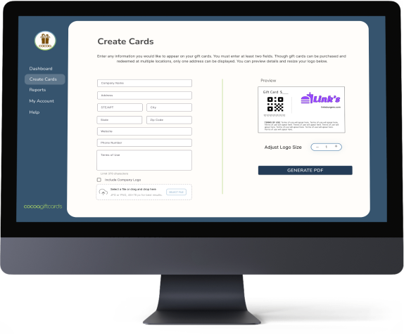 Cocoa Gift Cards allows you to create your own gift cards.